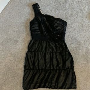 Ruffly one shoulder short black dress